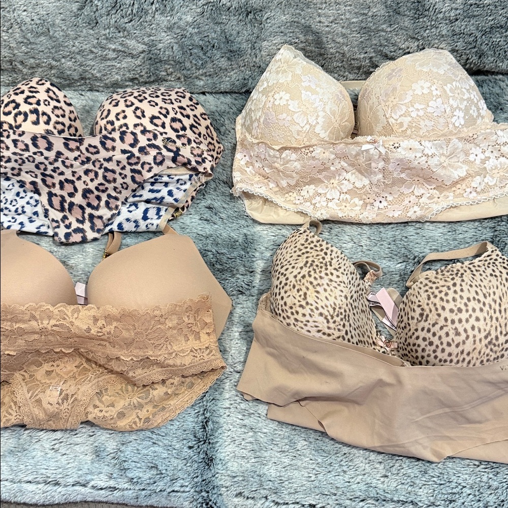 SOLD) Victorias Secret nudes, Leopard and Lace Women's Bra Set